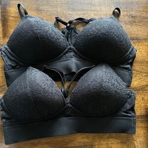 PINK lace black bralettes size LG